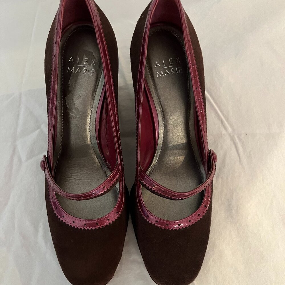 Alex Marie Womens Suede Mary Jane Wedge Shoe, size 7.5M, Chocolate Brown